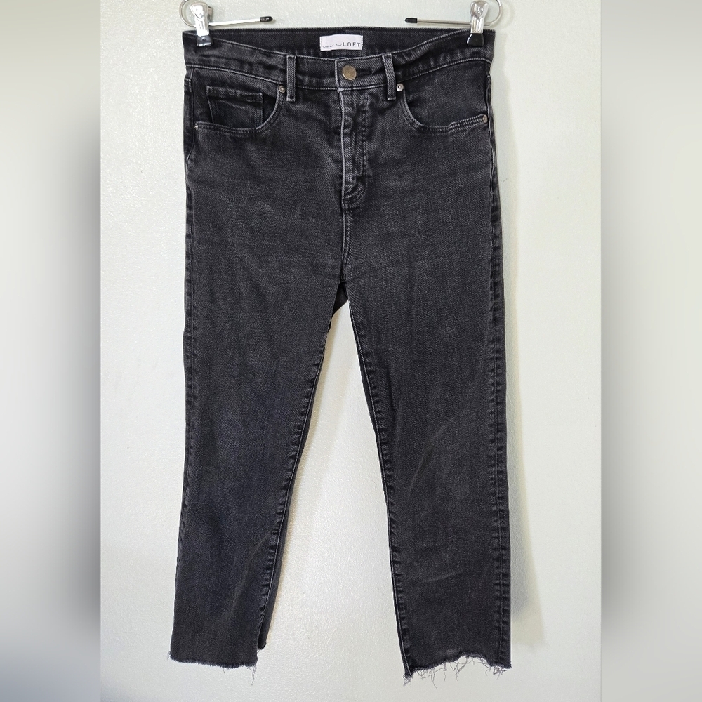 Loft | Washed Black Straight Crop Raw Hem Jeans Size 6/28